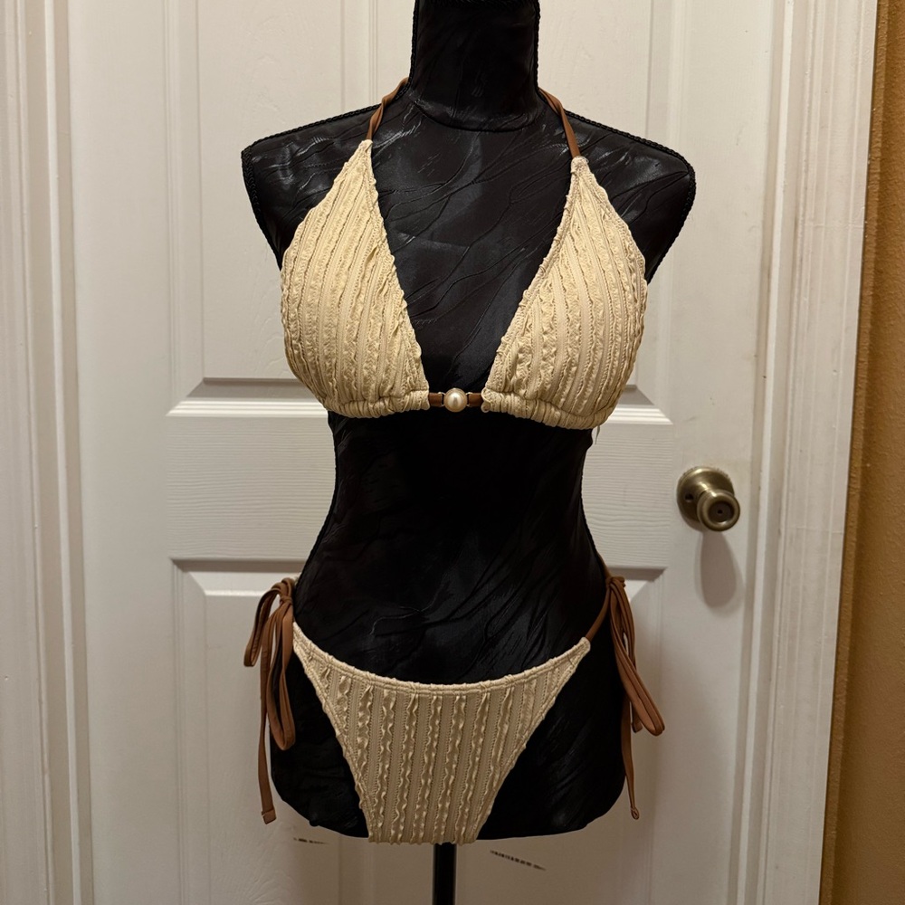 Cream Crochet-Style Tie Bikini Set - Women Swim Bikinis